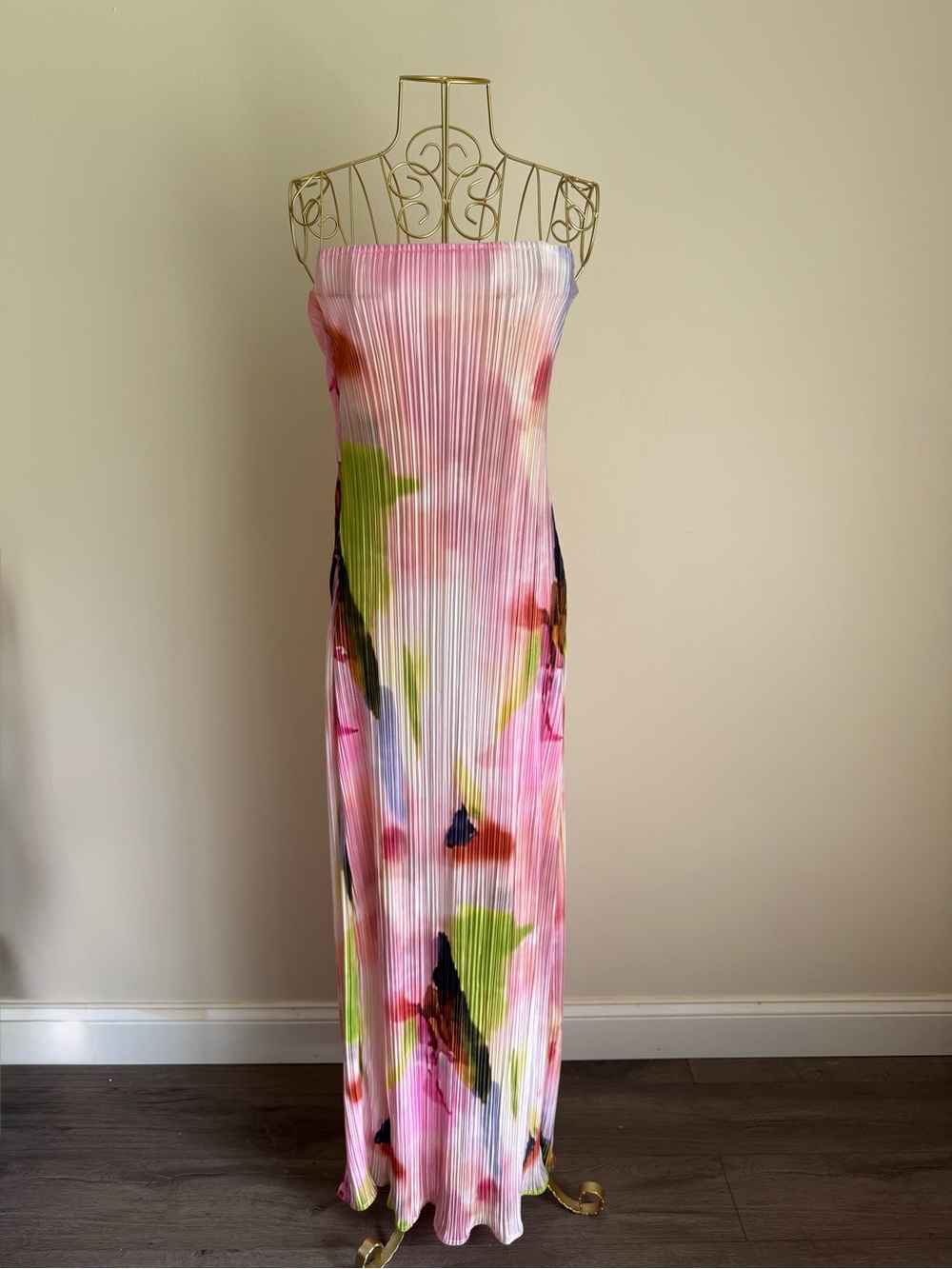 Strapless Pink Multi-Color Maxi Dress
